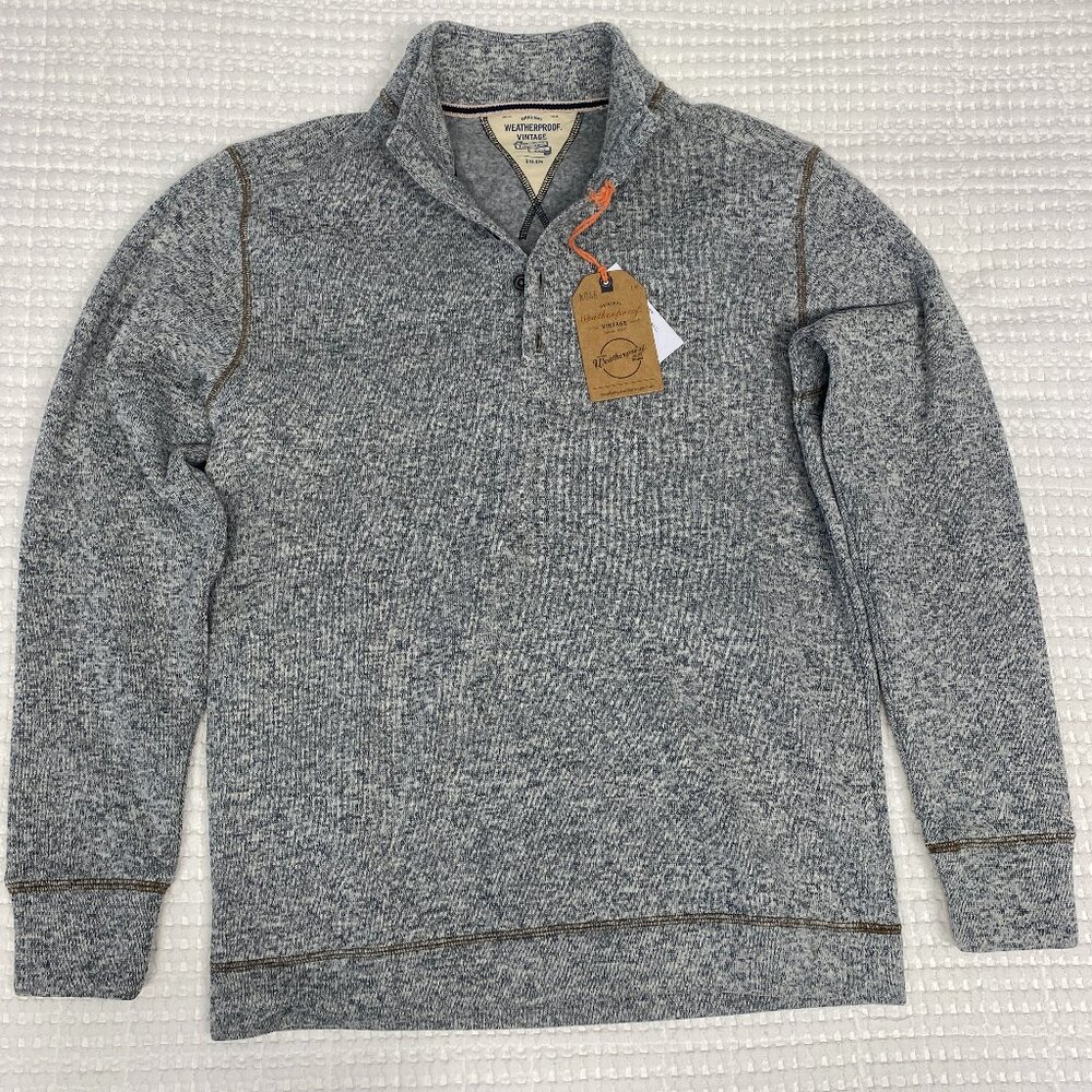 Gray Weatherproof Vintage Men's Quarter Button Pullover Ribbed Fleece